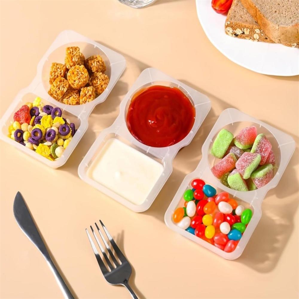20-Piece Reusable Snack Box Set with Lids Dual-Compartment Control Containers for Snacks, Condiments, Dipping Sauces, and Sauces