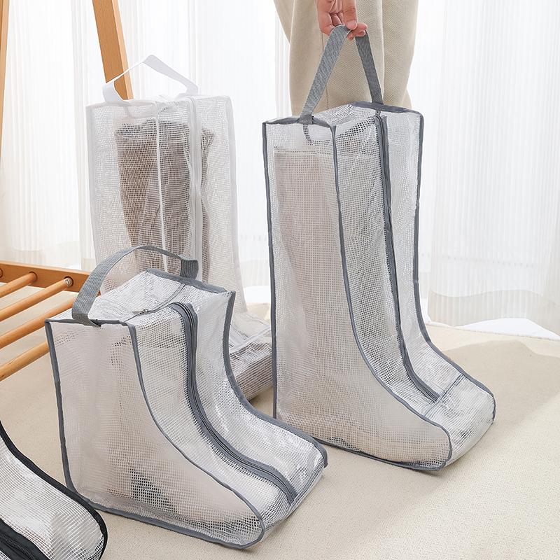 Boot Storage Bag Waterproof Dustproof Transparent Shoes Protection Bag Zippered Portable Boots Pocket Household Travel Storage