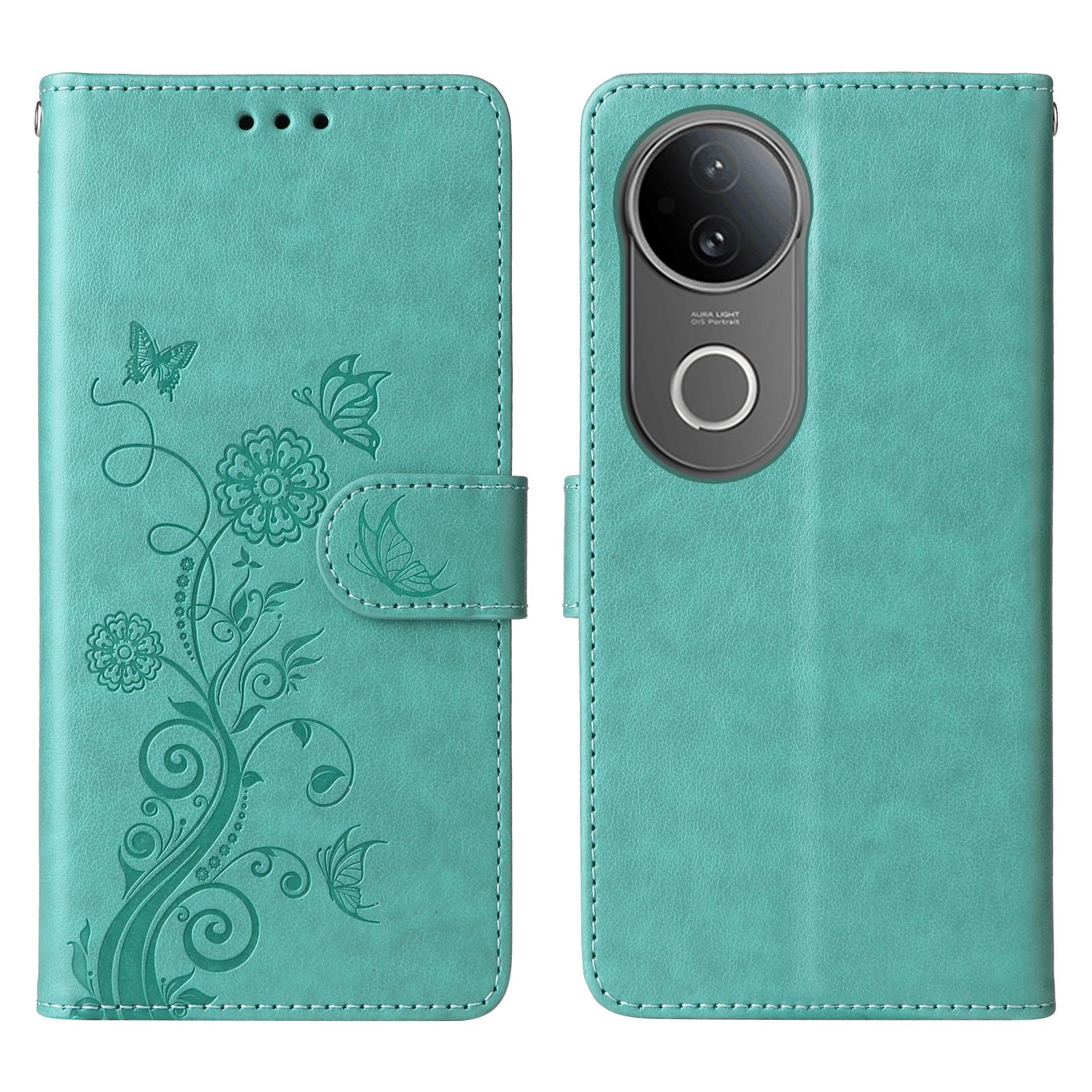 

For vivo S20 5G Case Butterfly Floral Imprint Wallet Stand Leather Phone Cover Green