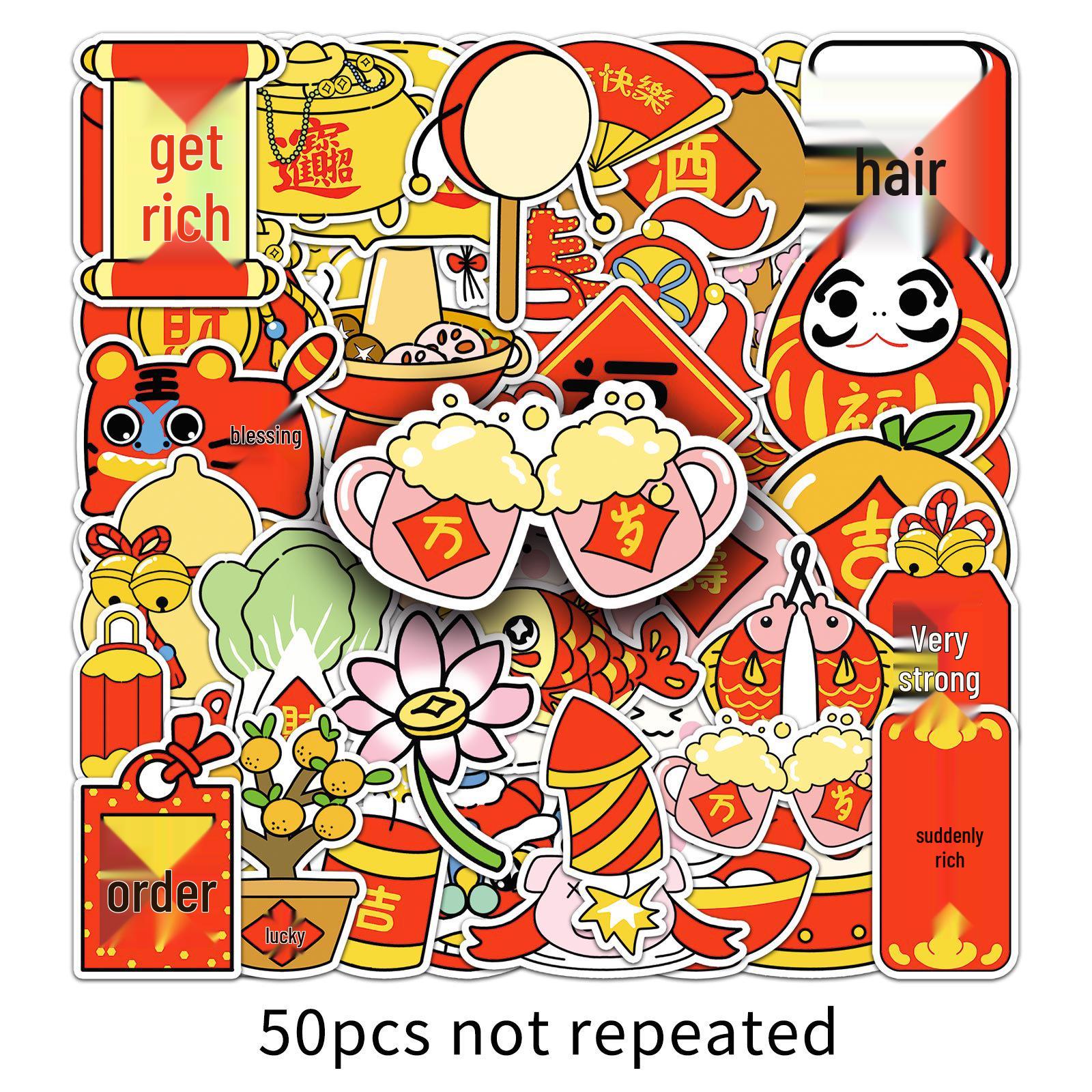 50 Cute Hand-Painted New Year Graffiti Stickers for Phone Cases & Luggage