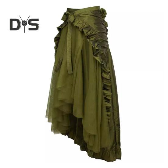 Damen Halloween Rock Cosplay Unregelmäßiger Rüschensaum Schnürung Hohe Taille Mesh Patchwork Steampunk Viktorianisch Performance Rollenspiel Fotografie Tanzen