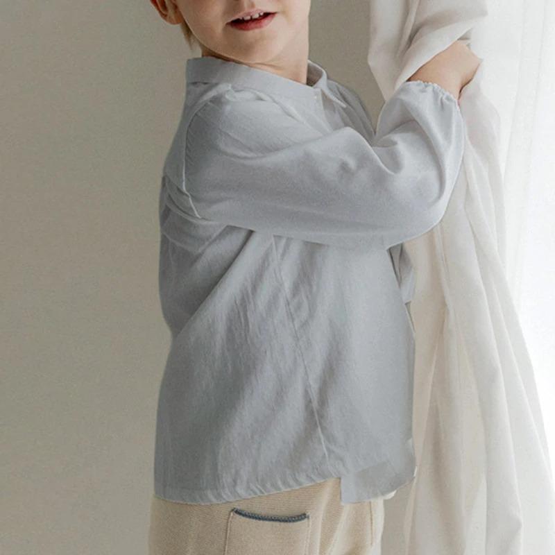 Boy's Buttons White Shirt Autumn Children Casual Lapel Collar Long-Sleeved Shirts Cardigan Girls Blouse