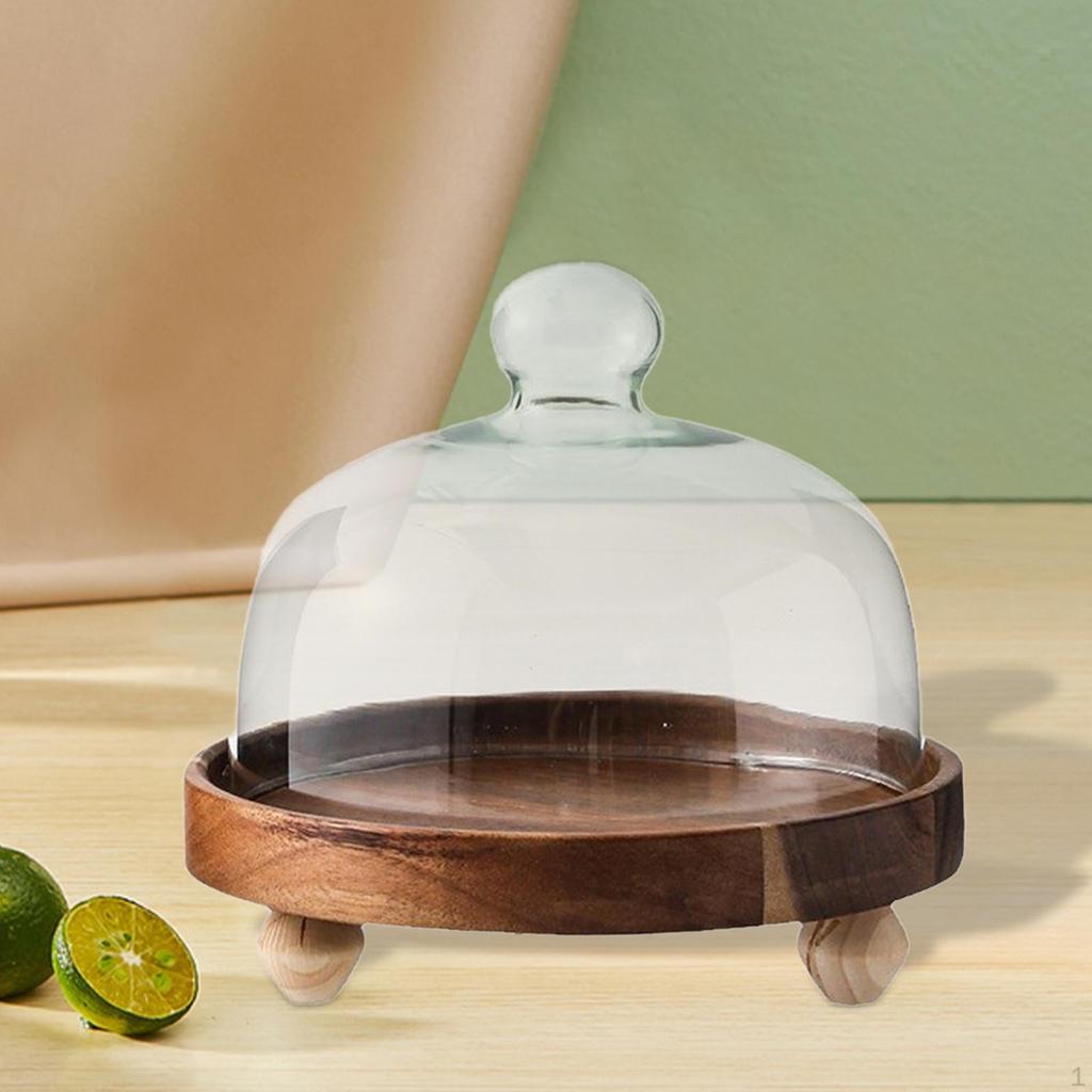 Cake Holder with Dome Fruit Plate Pastries Presentation Bowl Wood Dessert for Gastronomy