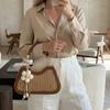 Casual Handbag PU Trim Crossbody Bag Versatile Splicing Woven Shoulder Bag  Vacation