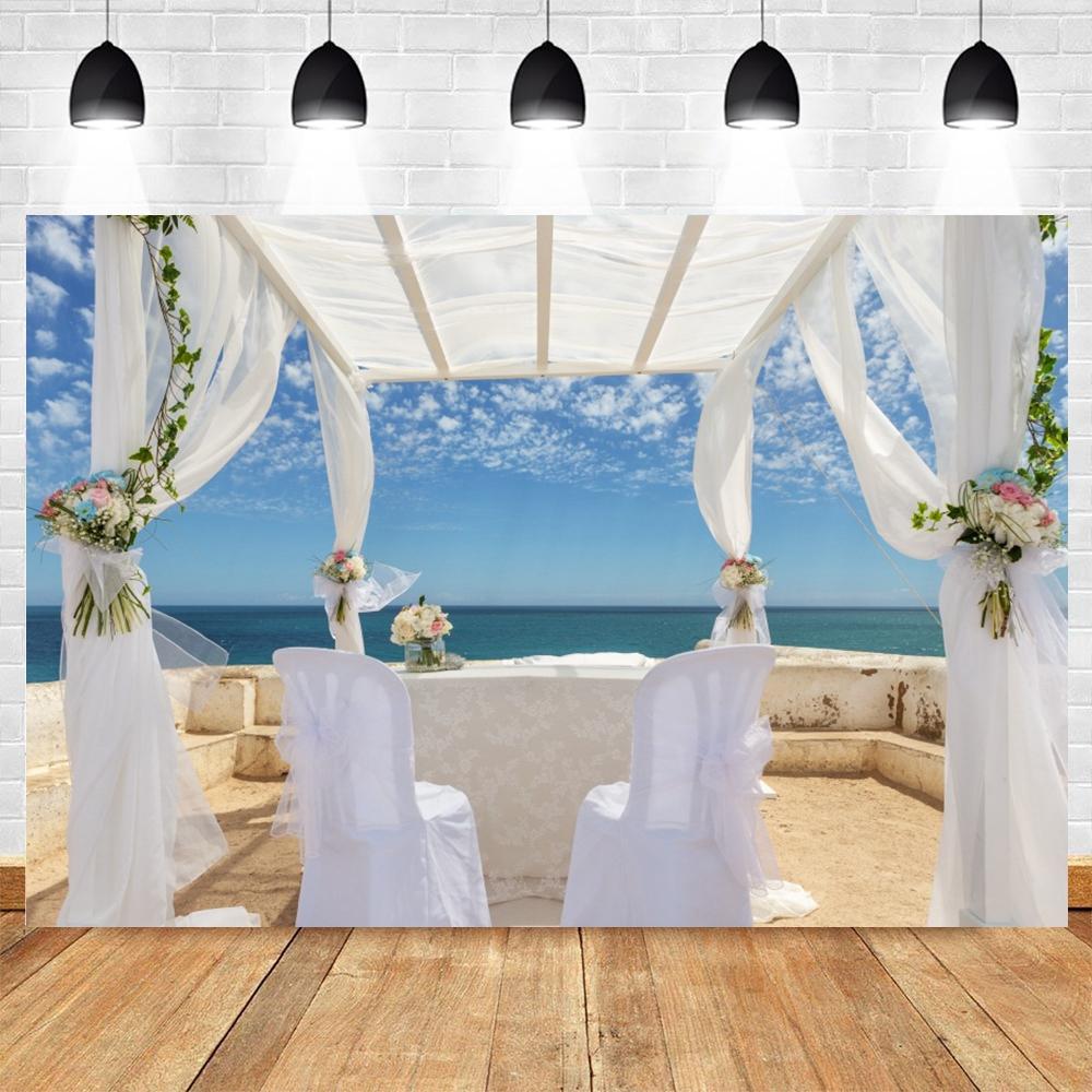 Summer Seaside Tropical Beach Balcony View Backdrop Palm Trees Mountain Wedding Party Portrait Photography Background Photo Prop