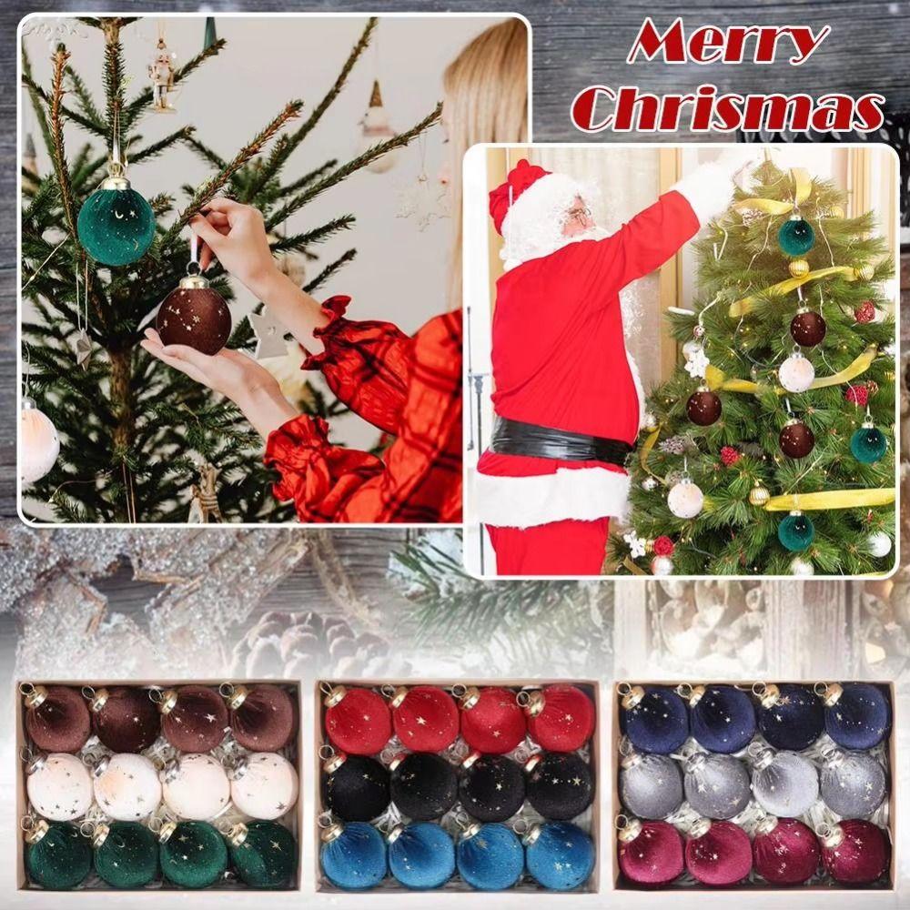 12Pcs/set Creative Velvet Christmas ball Ornaments Shiny Xmas Tree Hanging Pendants Home Decoration