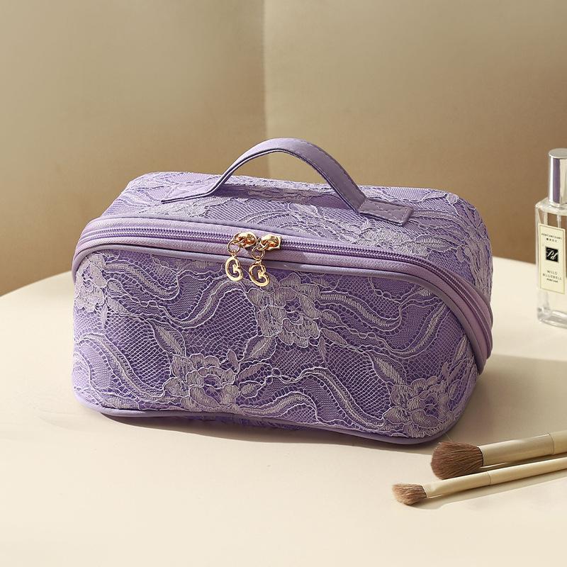Lace Mesh Women's Makeup Bag Large Capacity Cosmetic and Jewelry Organizer Bag Zipper Square Portable Toiletry Bag
