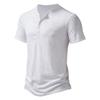 T-shirt da uomo in cotone di bambù con colletto Henley a maniche corte, taglie forti, moda casual europea