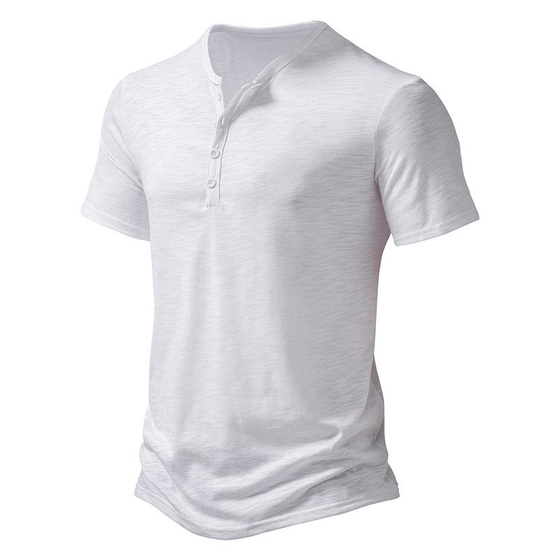 T-shirt da uomo in cotone di bambù con colletto Henley a maniche corte, taglie forti, moda casual europea