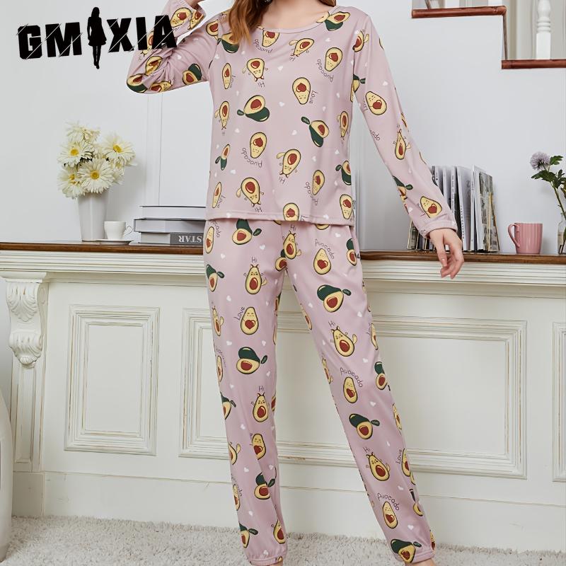 

GMXIA Осенне-зимние модели рождественской пижамы Женская домашняя одежда С принтом С длинным рукавом Брюки Комплект из двух предметов M