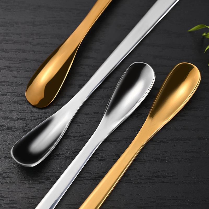1pc Stainless Steel Two In One Teaspoon Long Handle Cutlery Home Coffee Tea Stirring Spoon Tableware Mini Scoop Utensils for