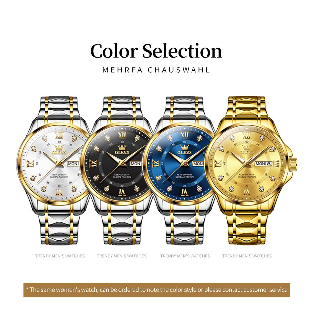 OLEVS 2906 Quartz Wristwatch for Men Dual Calendar Waterproof Stainless Steel Luminous Business Luxury Original Man Watch