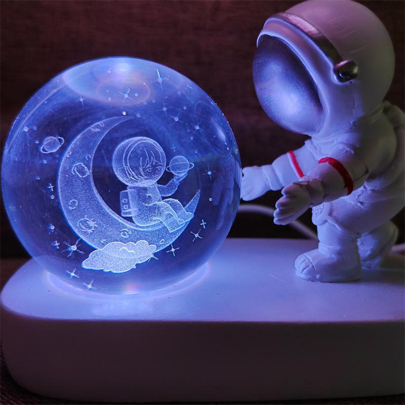 Astronaut Creativ 3D Minge de Cristal Led Lumină de noapte pentru Dormitor Copii Planetă Spațiu Lampă Sistem Solar USB Cadou de Crăciun pentru copii