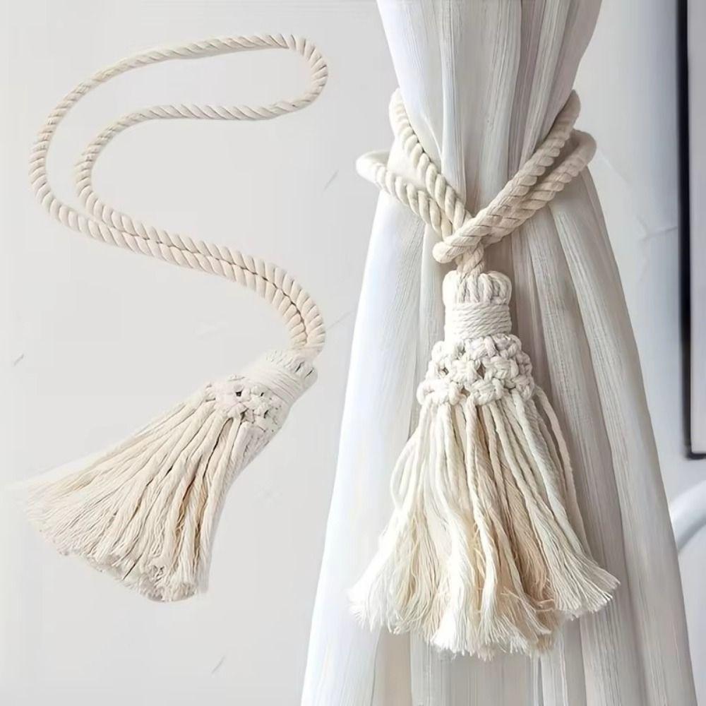 2Pcs Boho Style Curtain Tiebacks Minimalist Handcrafted Boho Curtain Tiebacks Tassel Adjustable Macrame Curtain Tiebacks
