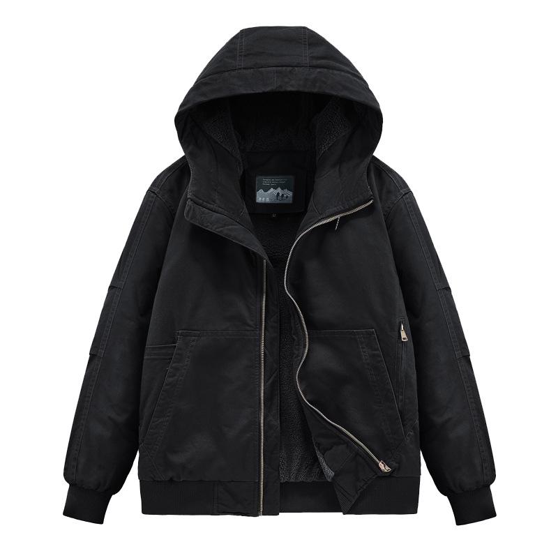 Herrjacka med huva, lös passform, i bomull med fleece - Vinterarbetskläder