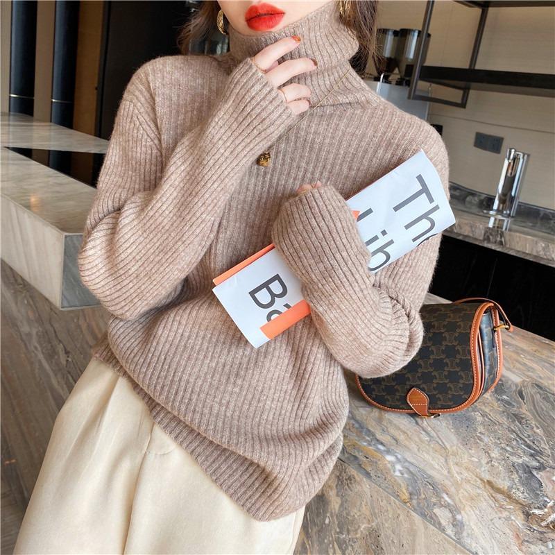 Autumn and Winter Turtleneck Thickened Pit Sweater Women's Large Size Loose Lazy Style Retro Thin Knitted Bottoming Shirt Women