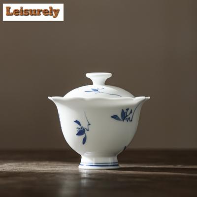 100ml Gaiwan Orchidea Farfalla Dipinto a Mano Lussuoso Petalo Piede Alto Zuppiera da Tè Teiera Coperchio Ciotola Forniture per Tè Kung Fu Cinese