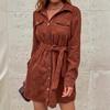 European and American Women's Clothing Elegant Temperament Bag Cover Belt Tooling Style Corduroy Shirt Skirt Dress Short Skirt
