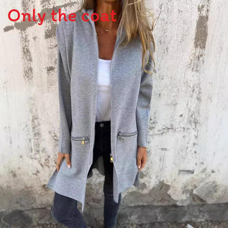 Solid Color Polyester Casual Hooded Jacket For Women With Pockets