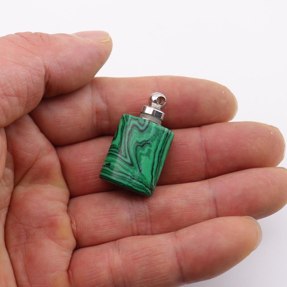 

Semi-Precious Stone Flat Cylindrical Perfume Bottle Pendant Diy Jewelry Fashionable And Simple Production Necklace Pendant N770 малахітова зелень