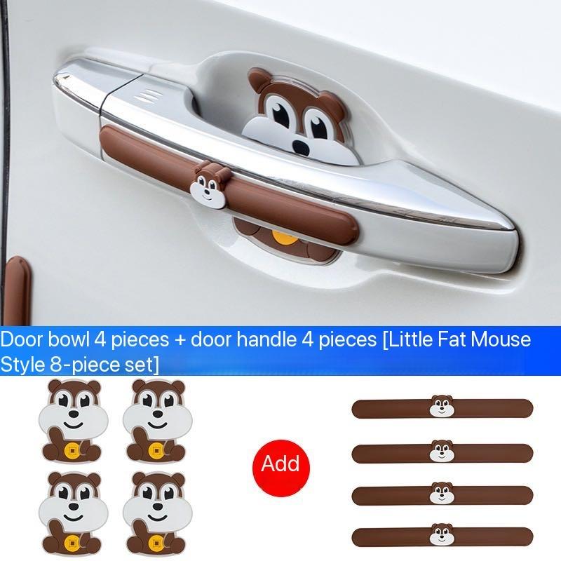 Cute Cartoon Car Door Handle & Bowl Protector, PVC Anti-Collision Strip Bumper Guard 8.7*7.2*0.36cm