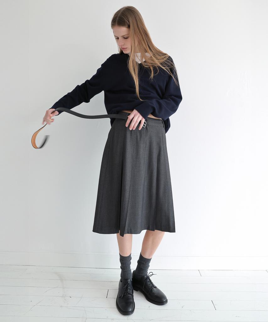 Leuba Wide Pleat Midi Skirt - Charcoal