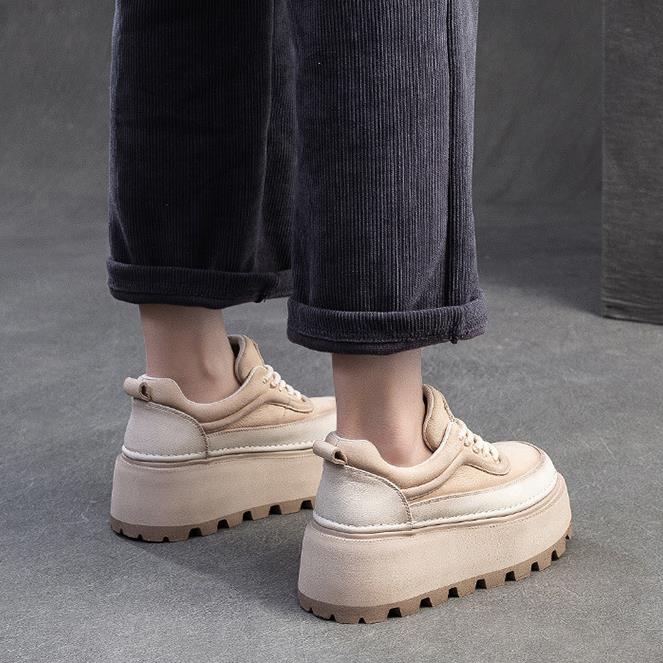 Fashion 6.5CM Women Mixed Colors Height Increasing Shoes Spring Autumn Cow Genuine Leather Round Toe Wedges Heel Platform Nop-slip Shoes