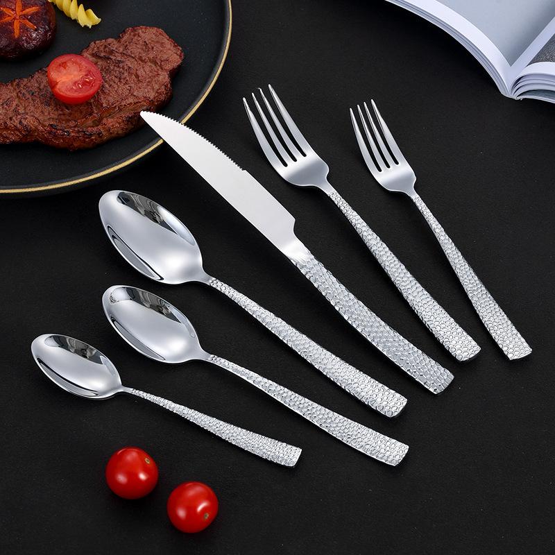Crack Hammer Knife Fork Spoon 430 Stainless Steel Water Cube Western Tableware Steak Knife Fork Spoon