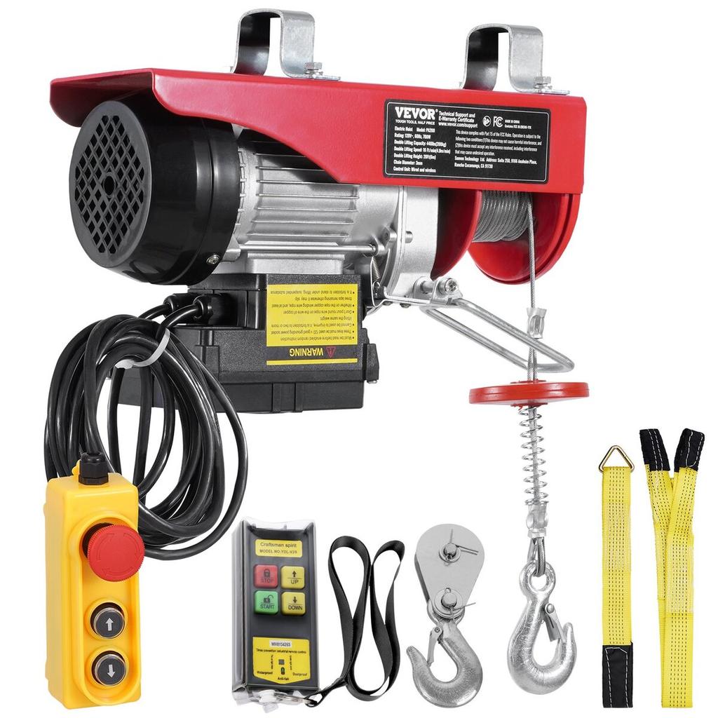 Electric Hoist Crane Winch 440 lbs 328 ft Wireless & 14 ft Wired Remote