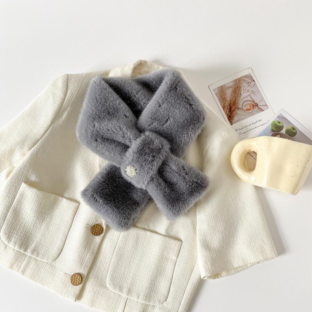 Korean style minimalist and versatile furry collar scarf, autumn/winter faux rabbit fur neck scarf, solid color warm ambiance, cross-fur collar
