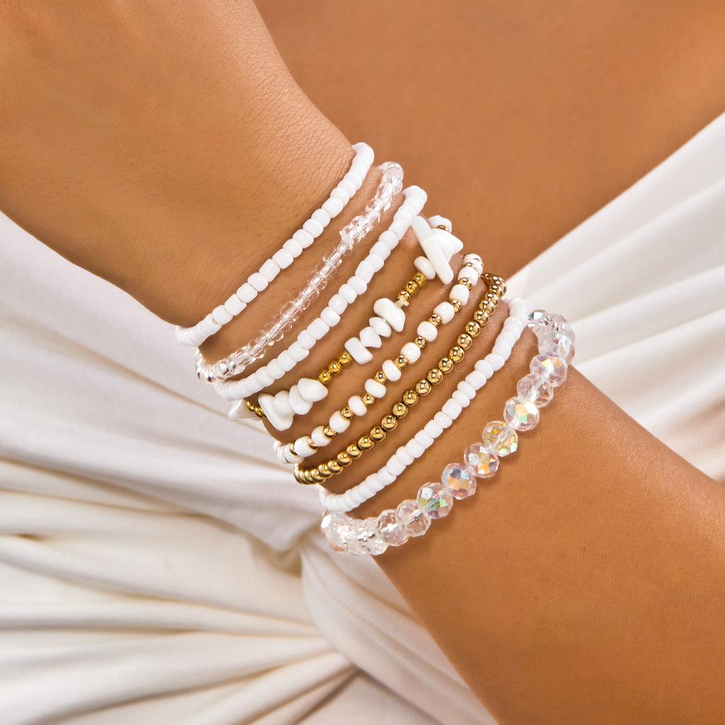 Creative Artistic Crystal Gravel Beaded Bracelet Set for Women Vintage Bohemian Stacked Bracelet Girls Party Jewelry Gifts