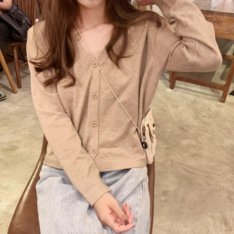 Sweater Knitted Cardigan Button Jacket Autumn Winter V-neck Long Sleeve Casual Short Tops For Women Sweater Grey White