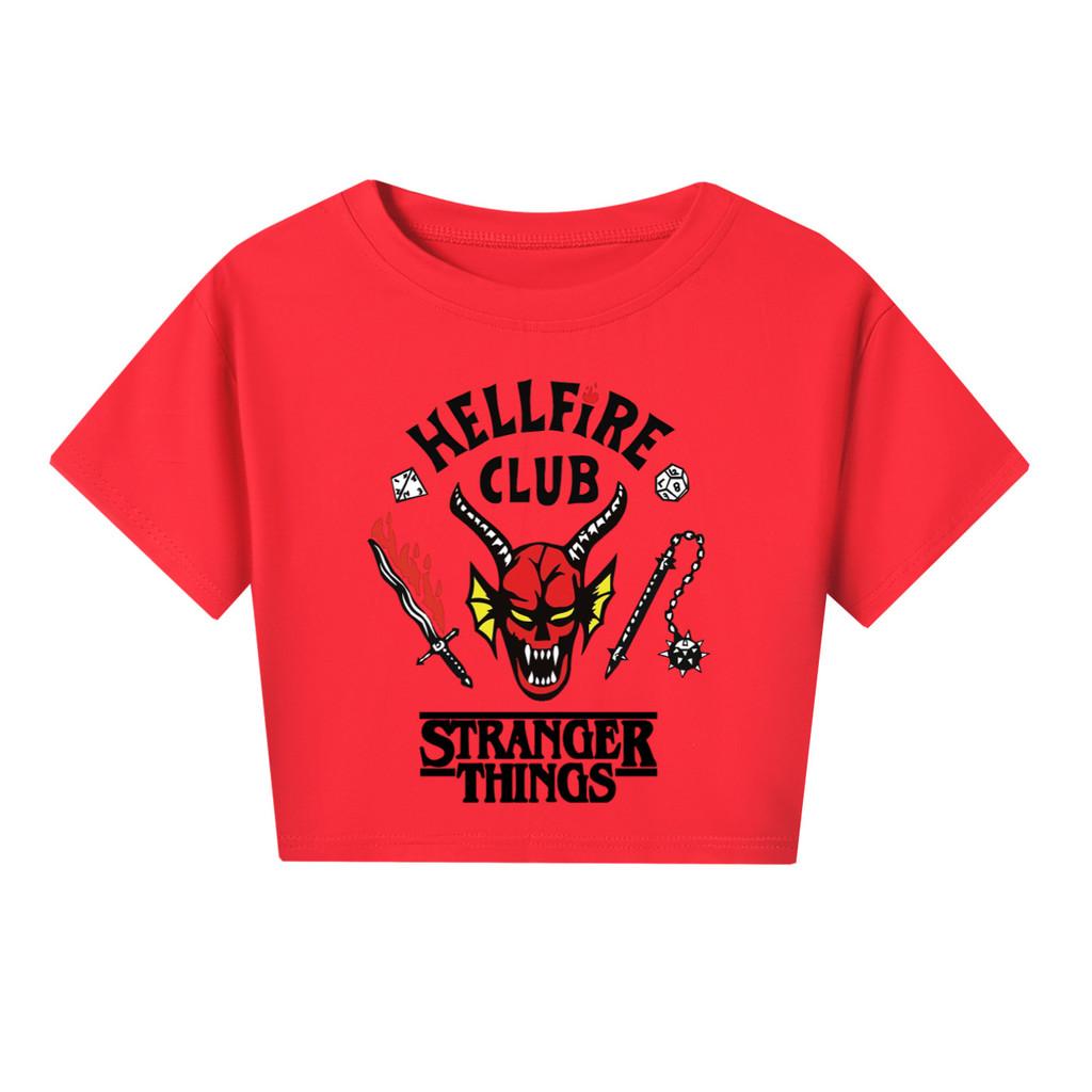 5253 Kids Girls Stranger Print Short Sleeves Short Styles Cotton T-Shirt