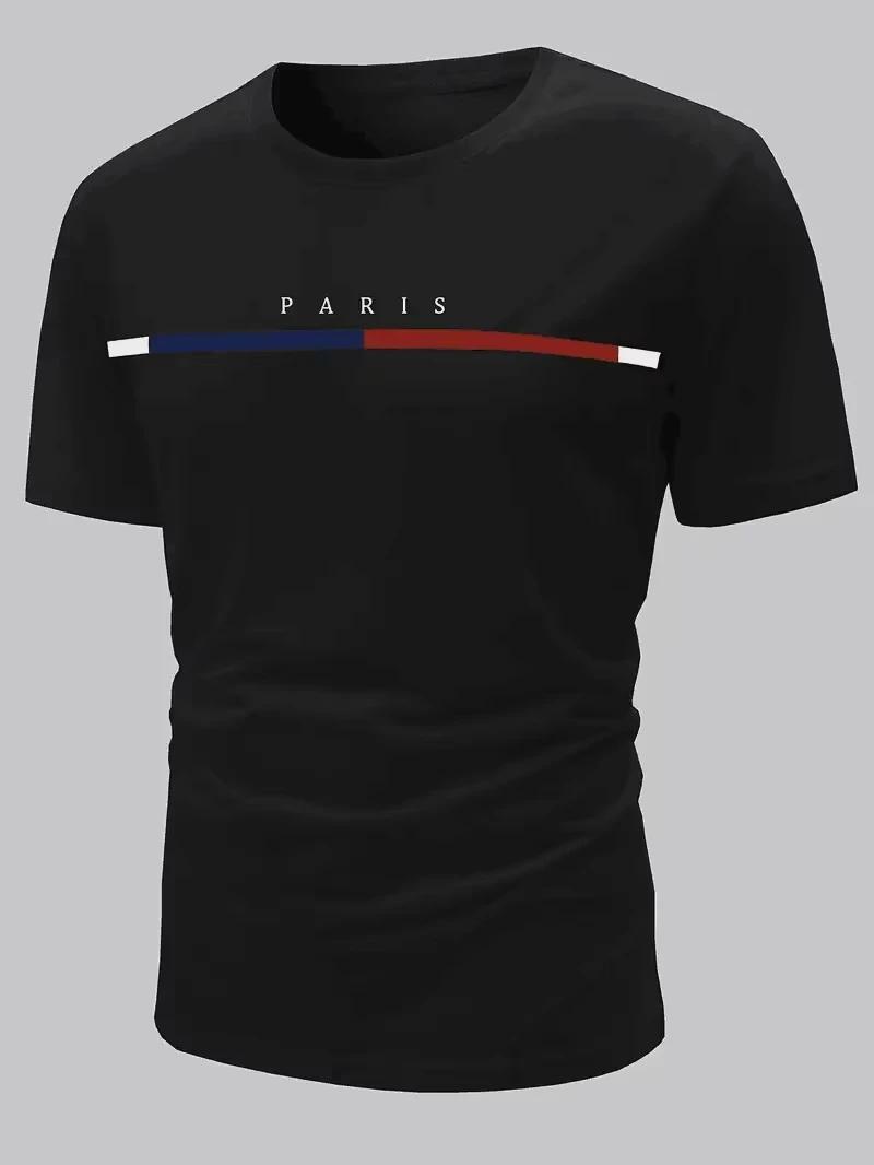 

Men s Lightweight Paris Stripe T-Shirt Versatile Summer Tee in Mint Green with Blue & Red Accents 4XL