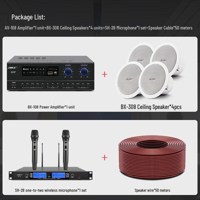 SHILE 8-inch Coaxial Ceiling Speaker Public Address System CN plug (adapter included)