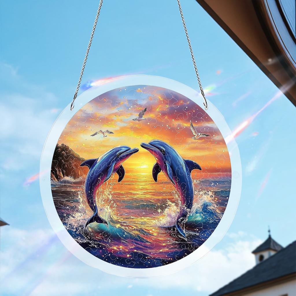 Acrylic Window Hanging Pendant with Chain Printed Decoration Suncatcher Decorative Puzzle Sun Catchers Gifts for Women Men Mom