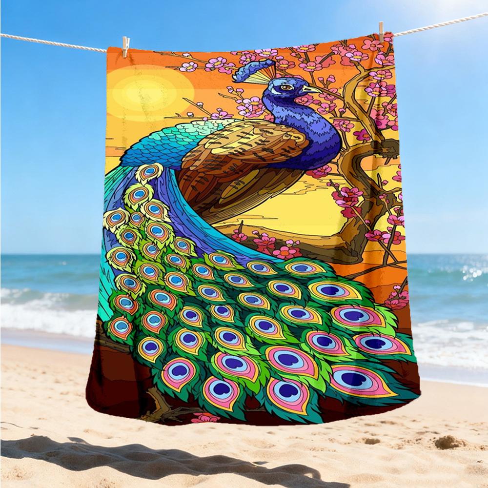 1pc Peacock Feather Throw Blanket Polyester Fiber, Lightweight Flannel, Soft & Warm, All Season Use for Outdoor, Camping Digital Print