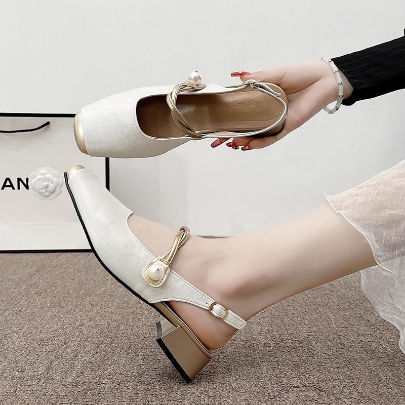 New national style beautiful word and a half drag 2025 summer new fairy style bag head fashion thick heel Mary Jane cool slippers