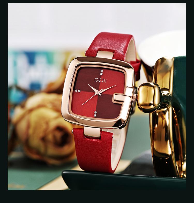 Gedi Luxus Damen-Quarzuhr mit großem Zifferblatt und Lederarmband - Wasserdicht und hochwertiges Design