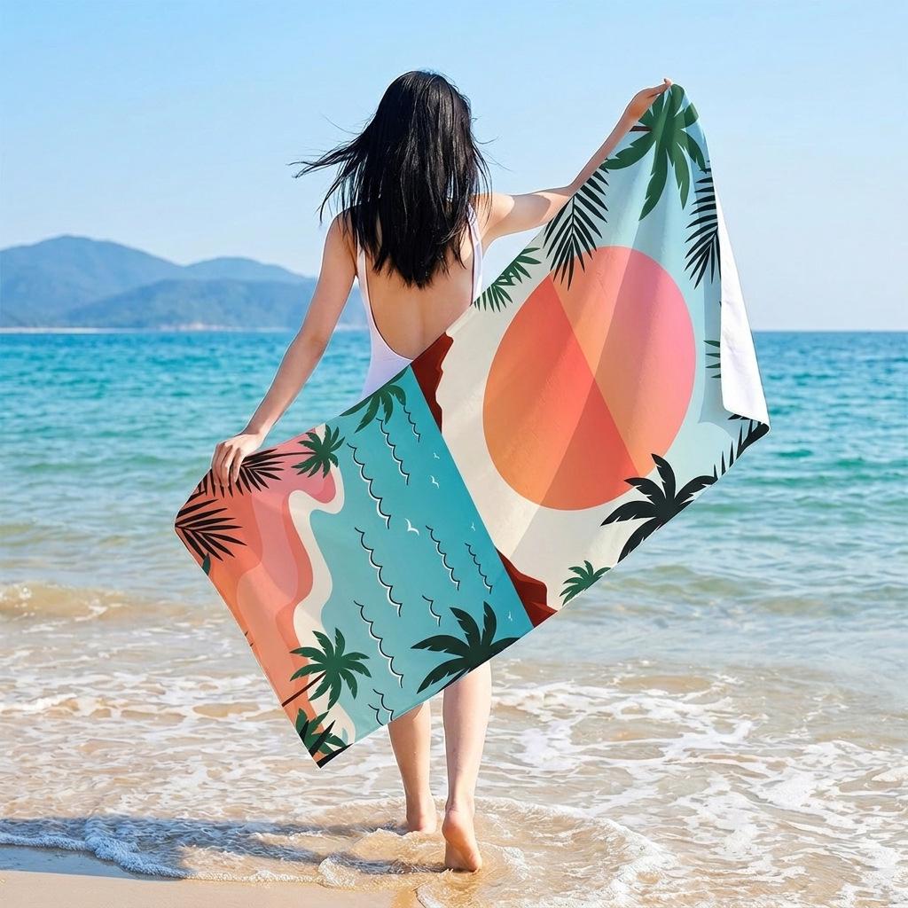 Double-Sided Plush Microfiber Beach Towel, 70x150cm - Quick-Drying, Skin-Friendly, Portable Shawl