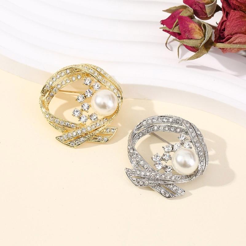 Versatile Crystals Pearls Brooch Pin for Hats Bags Dresses Comfortable Alloy Jewelry Gift for Women