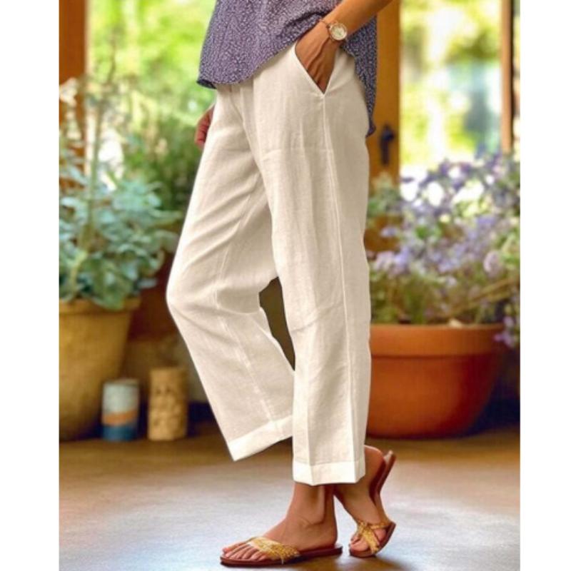 Baumwolle und Leinen Damen Loose Fashion Solid Color Gerade Freizeithose Damenbekleidung
