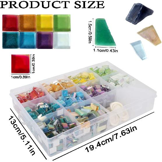 1.5lb Mosaic Tiles Assorted Iridescent Crystal Mosaic Tiles for Crafts, Glass Mosaic Pieces Set with Box 680g DIY Picture Frames Handmade Jewelry Art