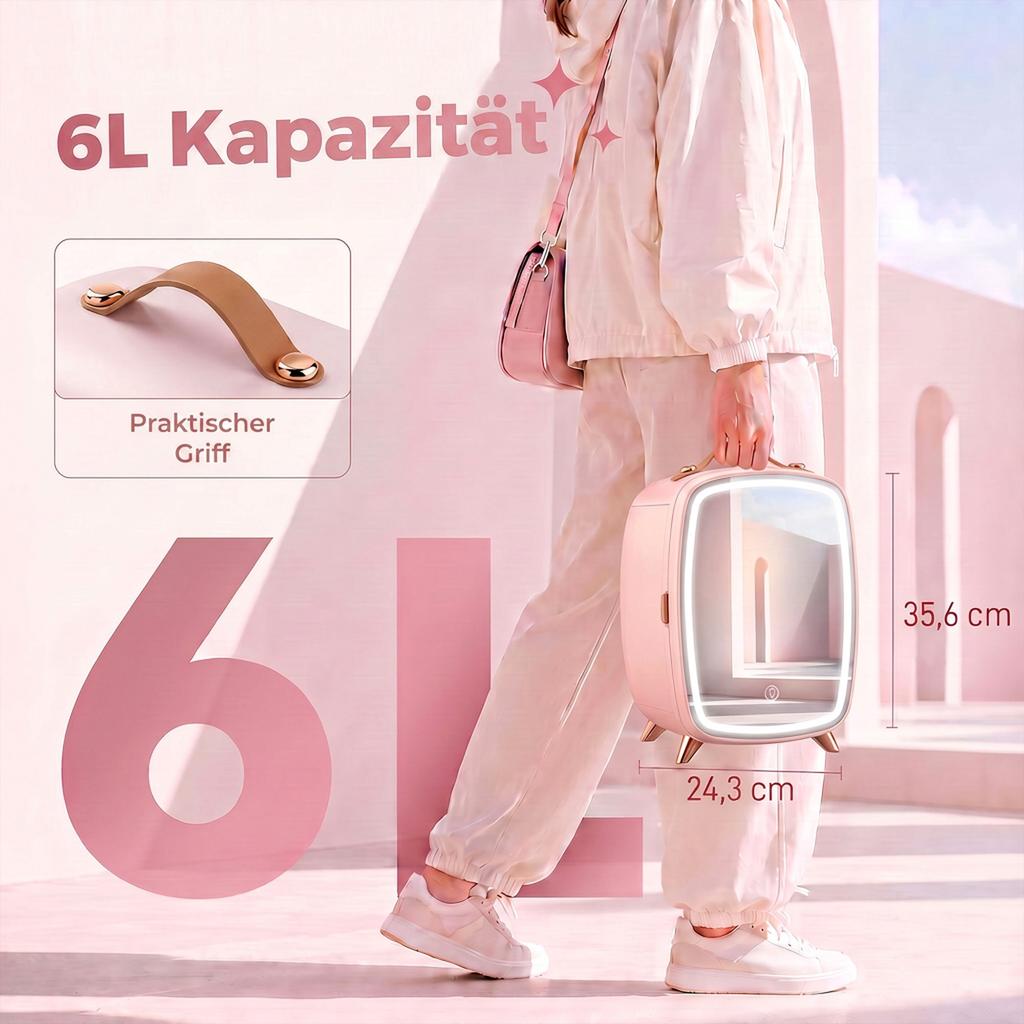 Mini Fridge 6 Liter LED Mirror Cosmetics Fridge Pink