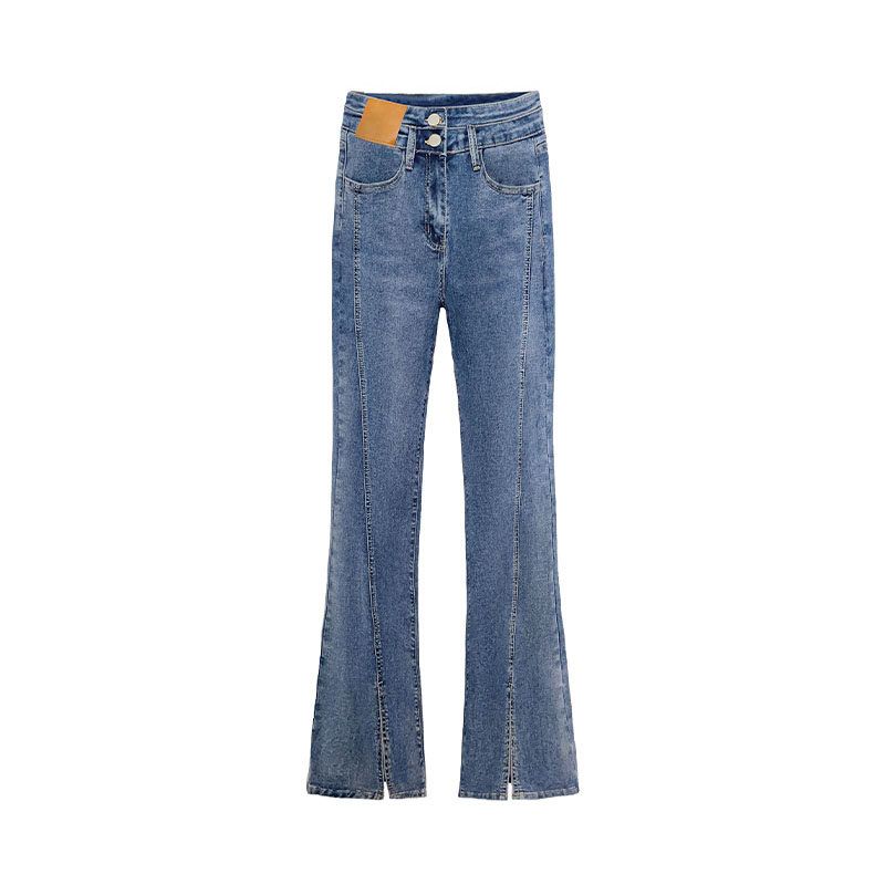 mm Pear Shapes Micro-Pull Elastic Straight Denim Blue Cropped Trousers XL