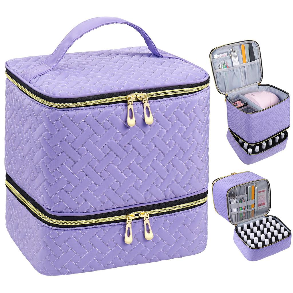 2-Layer Nail Polish Organizer Holds 30 Bottles 15ml/0.5 Fl.oz Nail Lamp Polish Travel Case with Divider for Nail Manicure Set