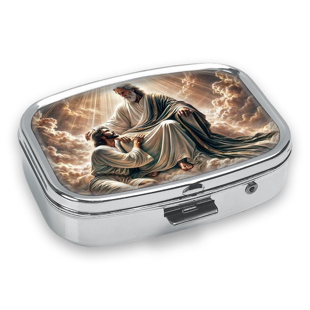 Portapillole Portatile con 2 Scomparti, Mini Custodia Organizer in Metallo per Medicine, Carino Contenitore Stampato per Pillole, Vitamine, Gioielli, Viaggio, Uso Quotidiano