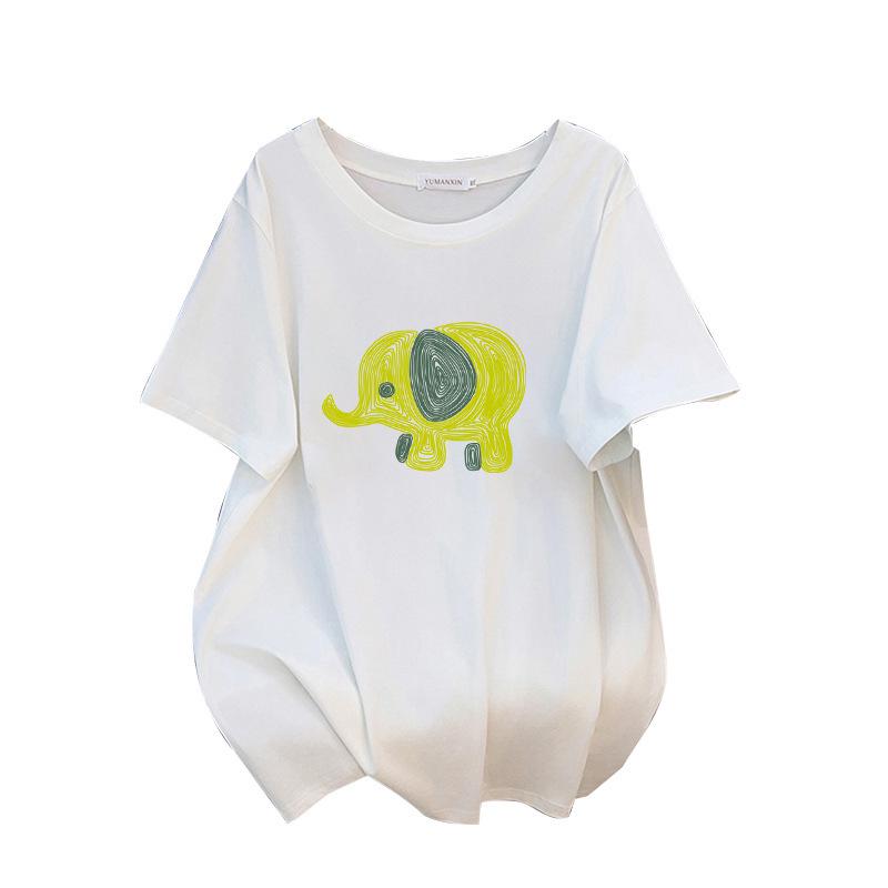 Plus Size Slimming Loose Mid-Length Round Neck Women's T-Shirt, Short-Sleeved (200/300/350 Jin)
