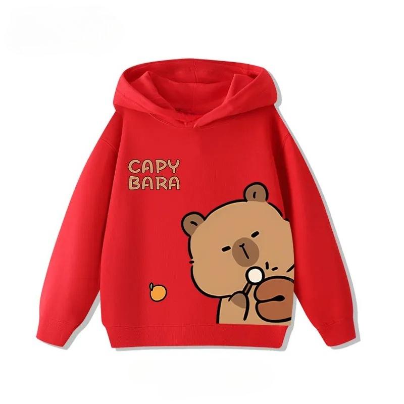Autumn 3-12Y Cartoon Cute Capybara Print Children's Hooded Hoodies Casual Fashionable Comfortable Boy Girl Sweatshirt Pullover