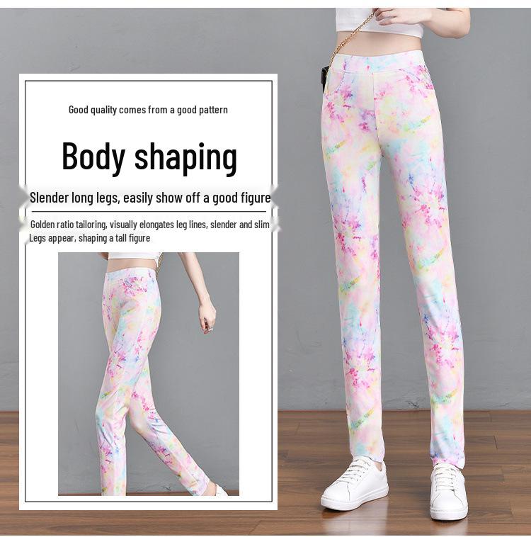 Cuihua 2024 Elastic Waist Slimming Plaid Pencil Pants for Women